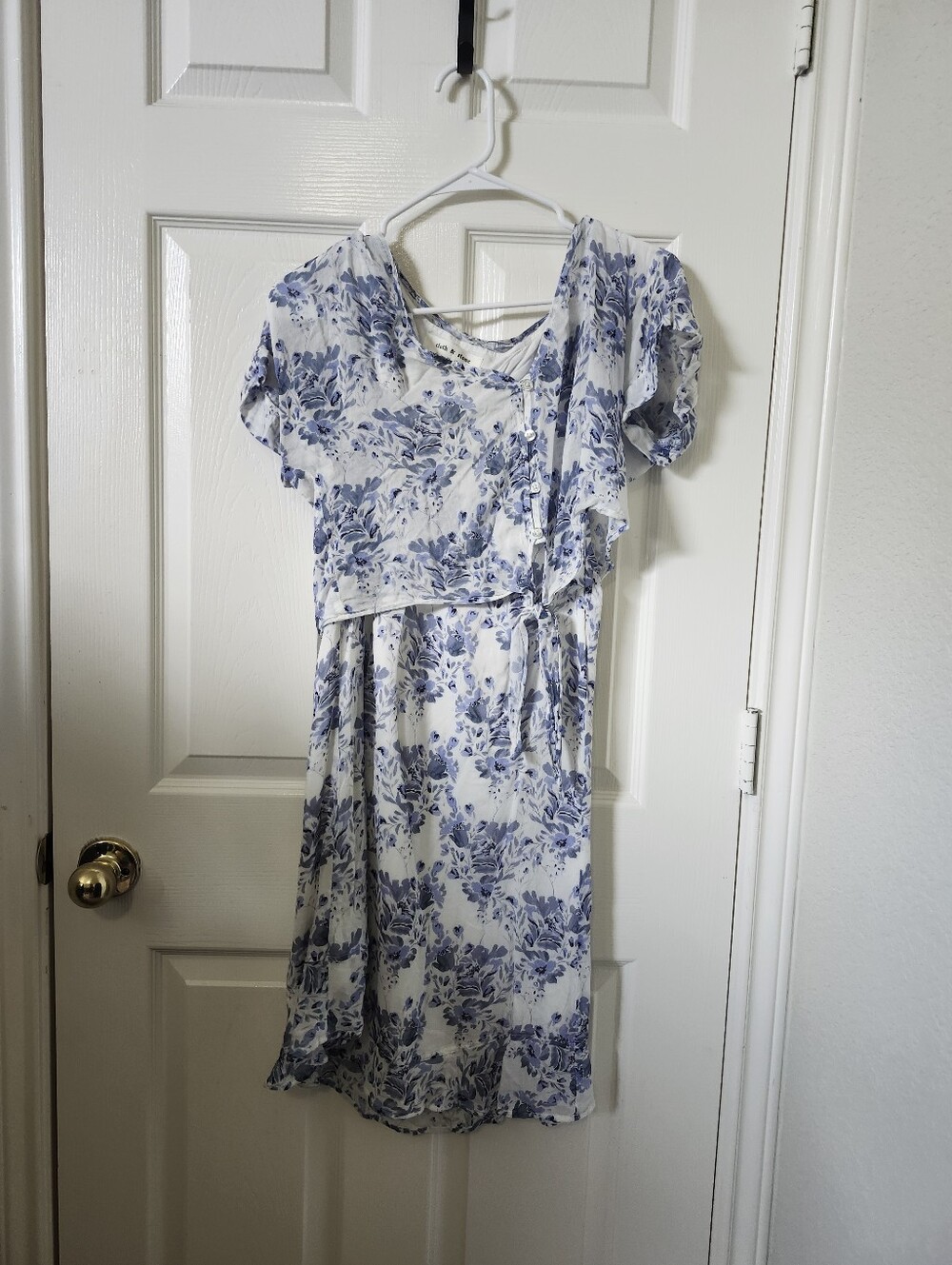 Anthropologie White and Blue Floral Mini Dress